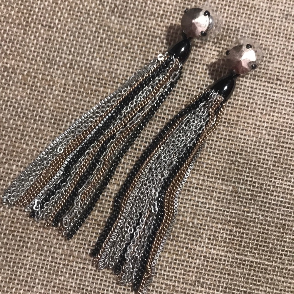 Stella & Dot Mixed Metal Fringe Tassel Earrings